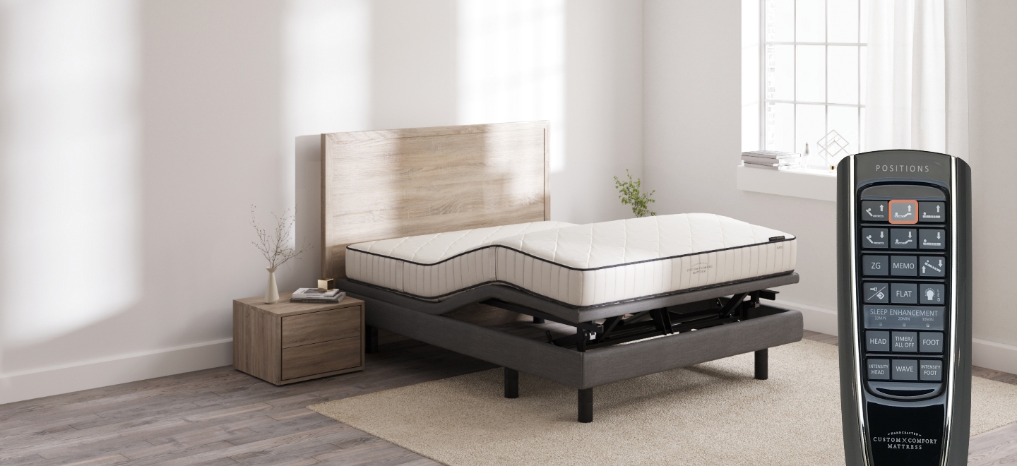 Custom Comfort A-500 – Deck-on-Rail Premium Wireless Adjustable Bed with Lift & Tilt 500 feet up