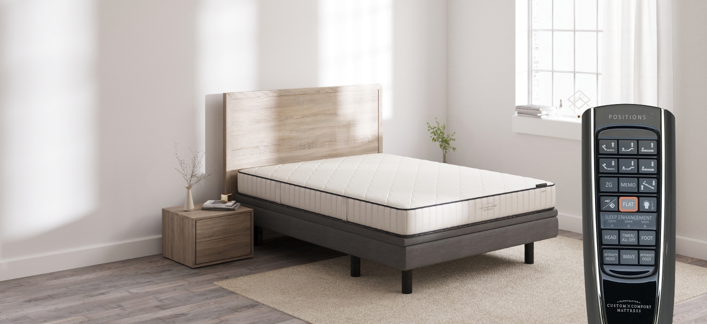Custom Comfort A-500 – Deck-on-Rail Premium Wireless Adjustable Bed with Lift & Tilt 500 flat