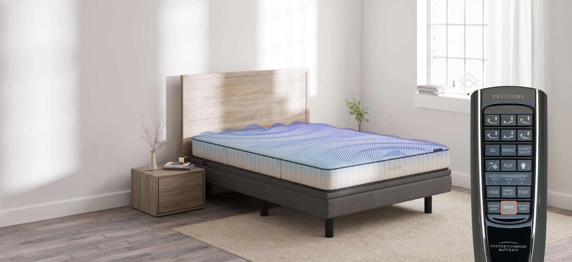 Custom Comfort A-400 – Deck-on-Rail Premium Wireless Adjustable Bed A400 dual wave massage