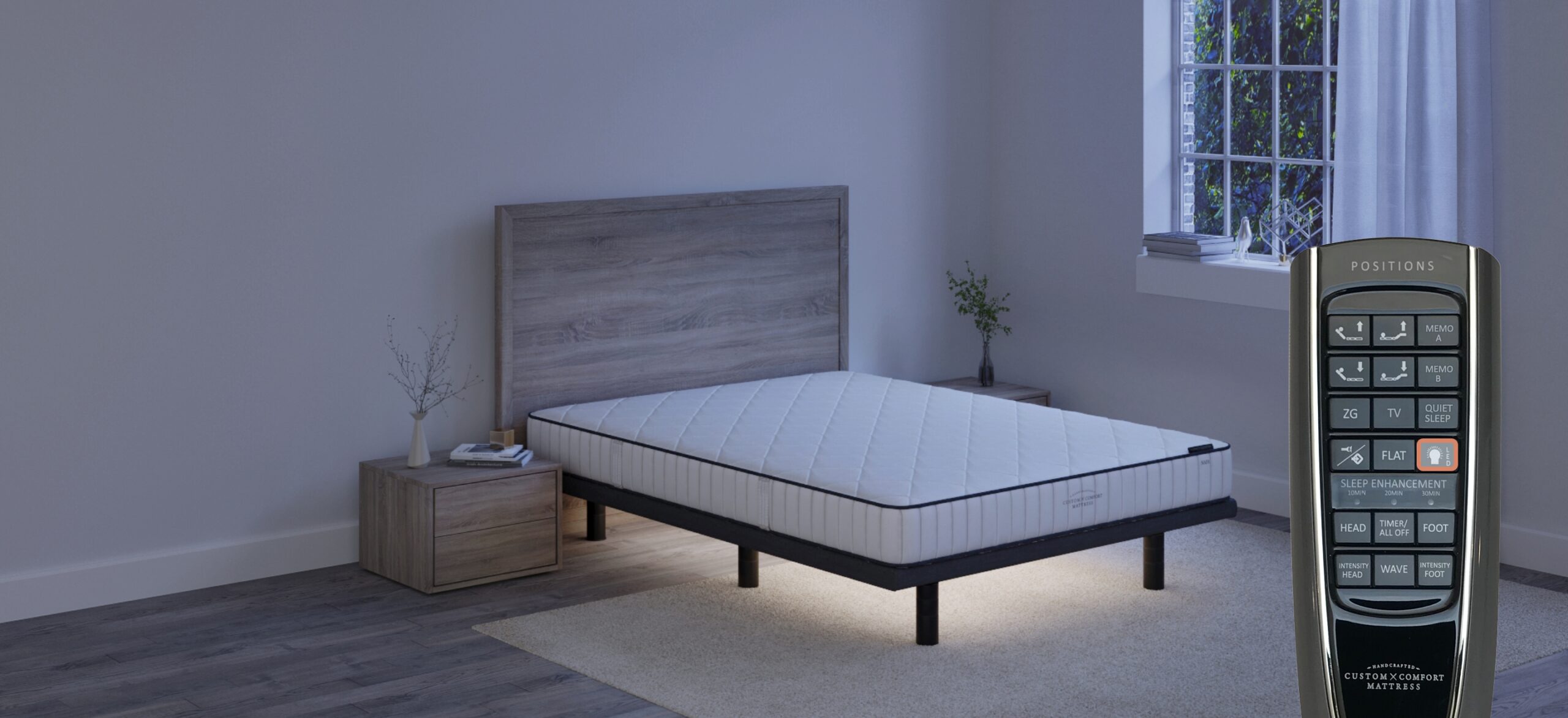 Custom Comfort A-300 – Premium Wireless Adjustable Bed with Massage underbed lighting scaled