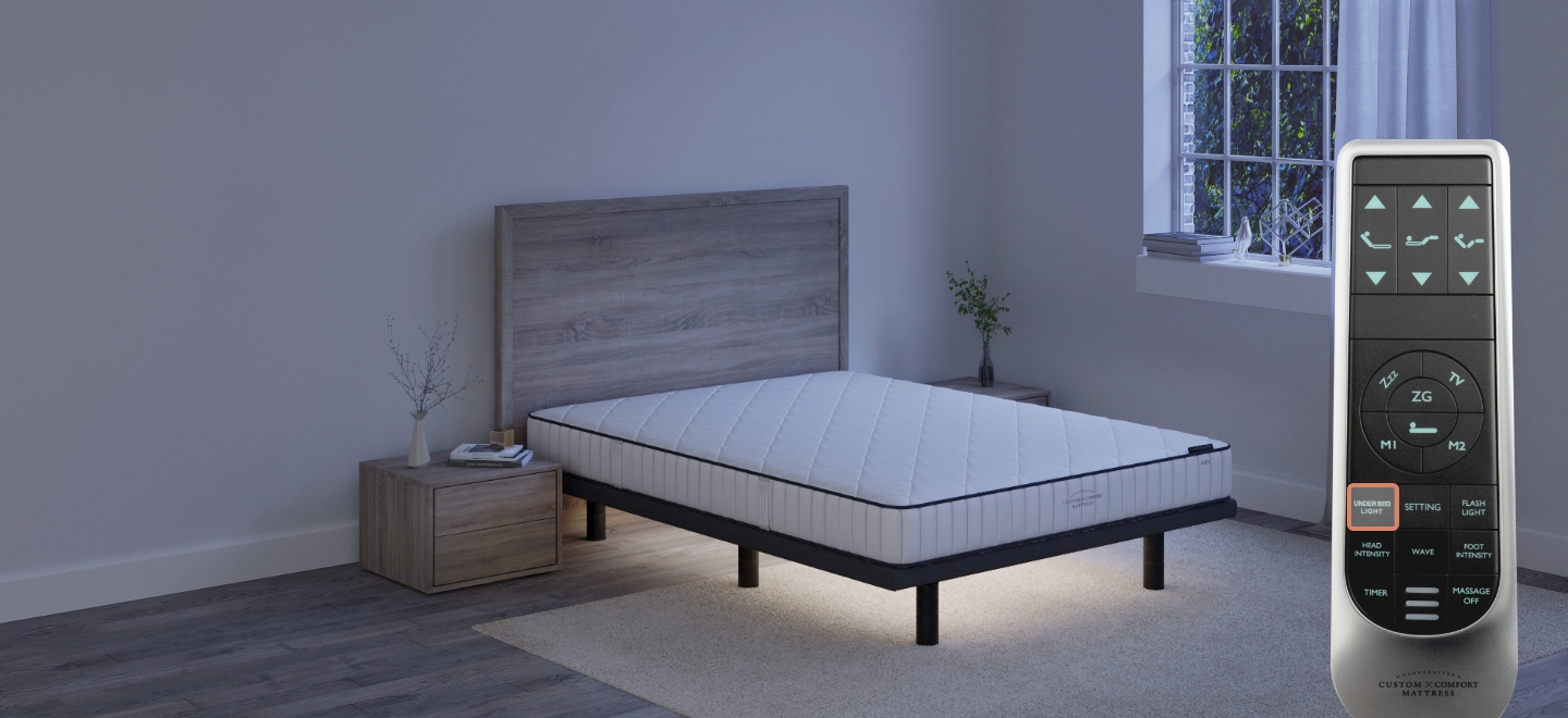 Custom Comfort A-300 Plus – Premium Wireless Adjustable Bed with Massage 300 under bed lighting