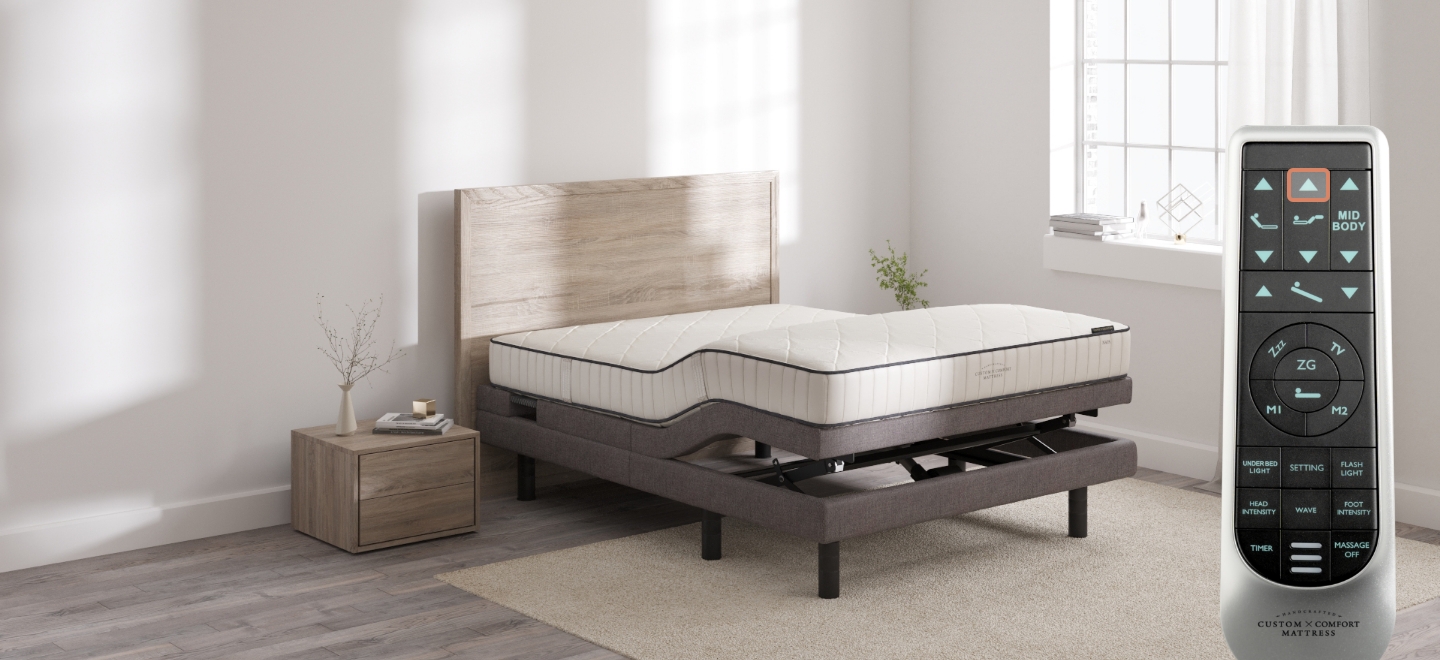 Custom Comfort A-500 Plus – Deck-on-Rail Premium Wireless Adjustable Bed with Lumbar & Tilt 500 feet up