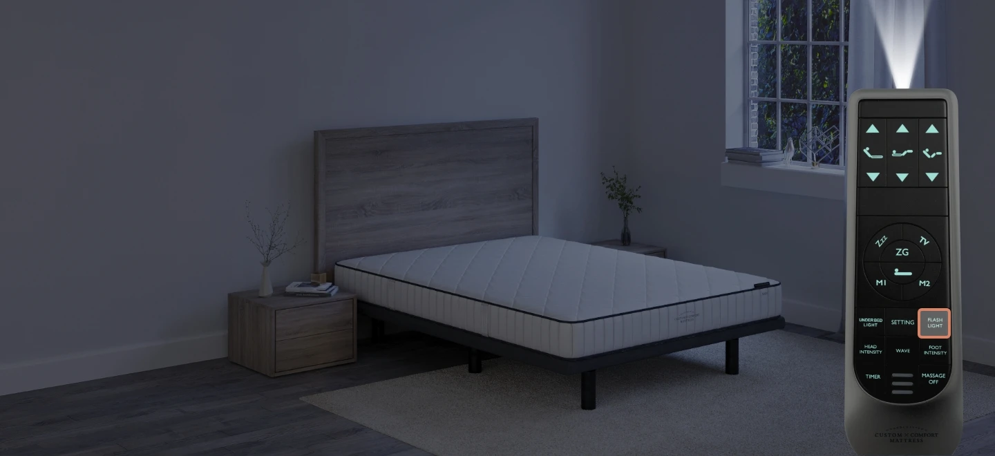 Custom Comfort A-300 Plus – Premium Wireless Adjustable Bed with Massage 300 flashlight