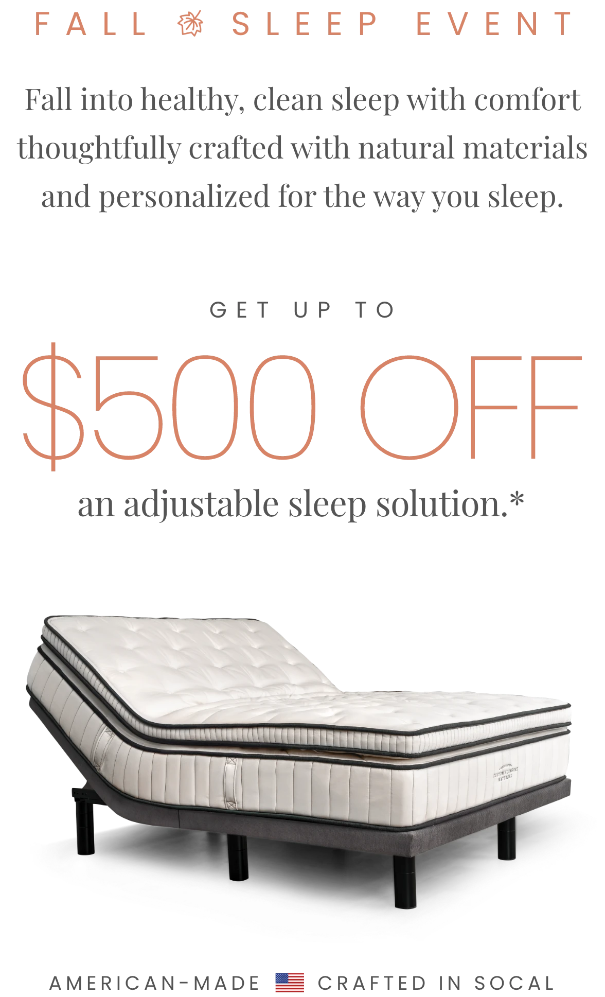 Fall Sleep Event - Get up to $500 Off an adjustable sleep solution promo mobile